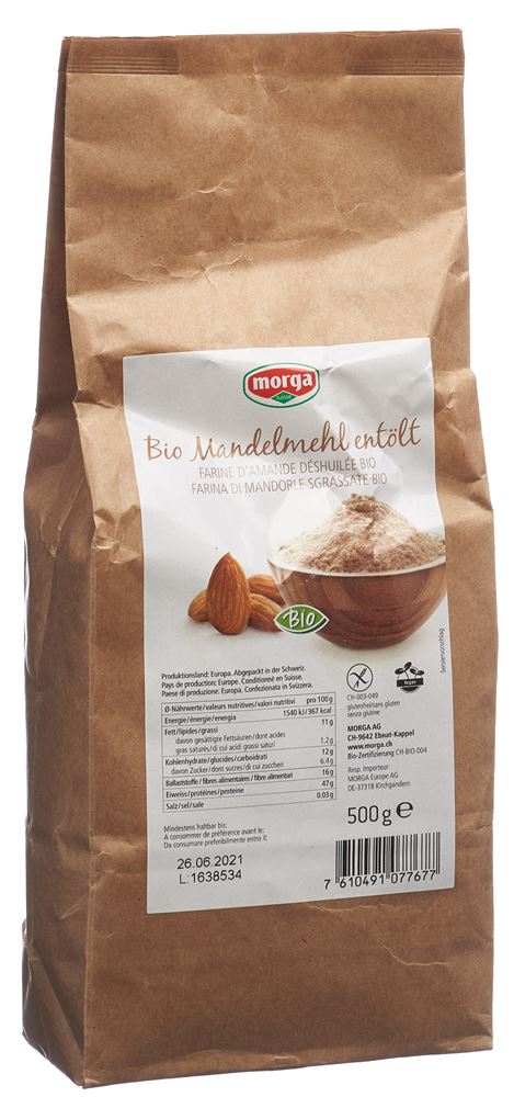 morga Mandelmehl entölt glutenfrei Bio 500 g