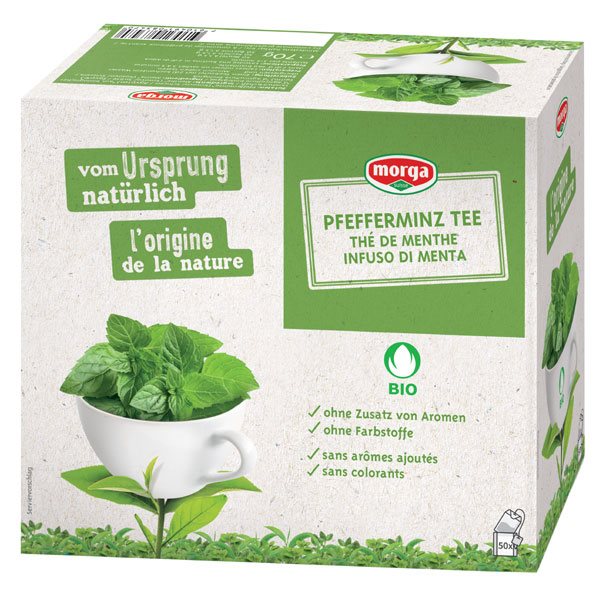 Morga Pfefferminz Tee mit Hülle Bio Knospe Btl 50 Stk