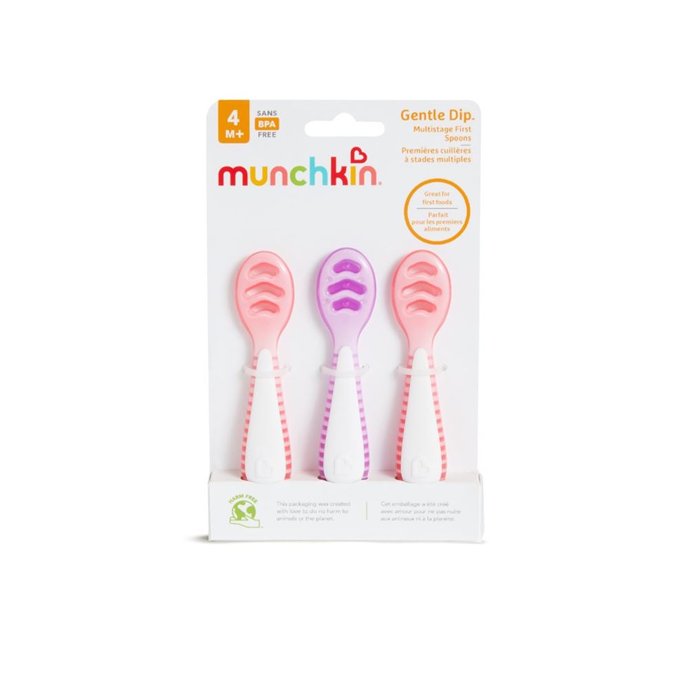 Munchkin Gentle Dip 1. Selbstfütterlöffel rosa violett 3 Stk