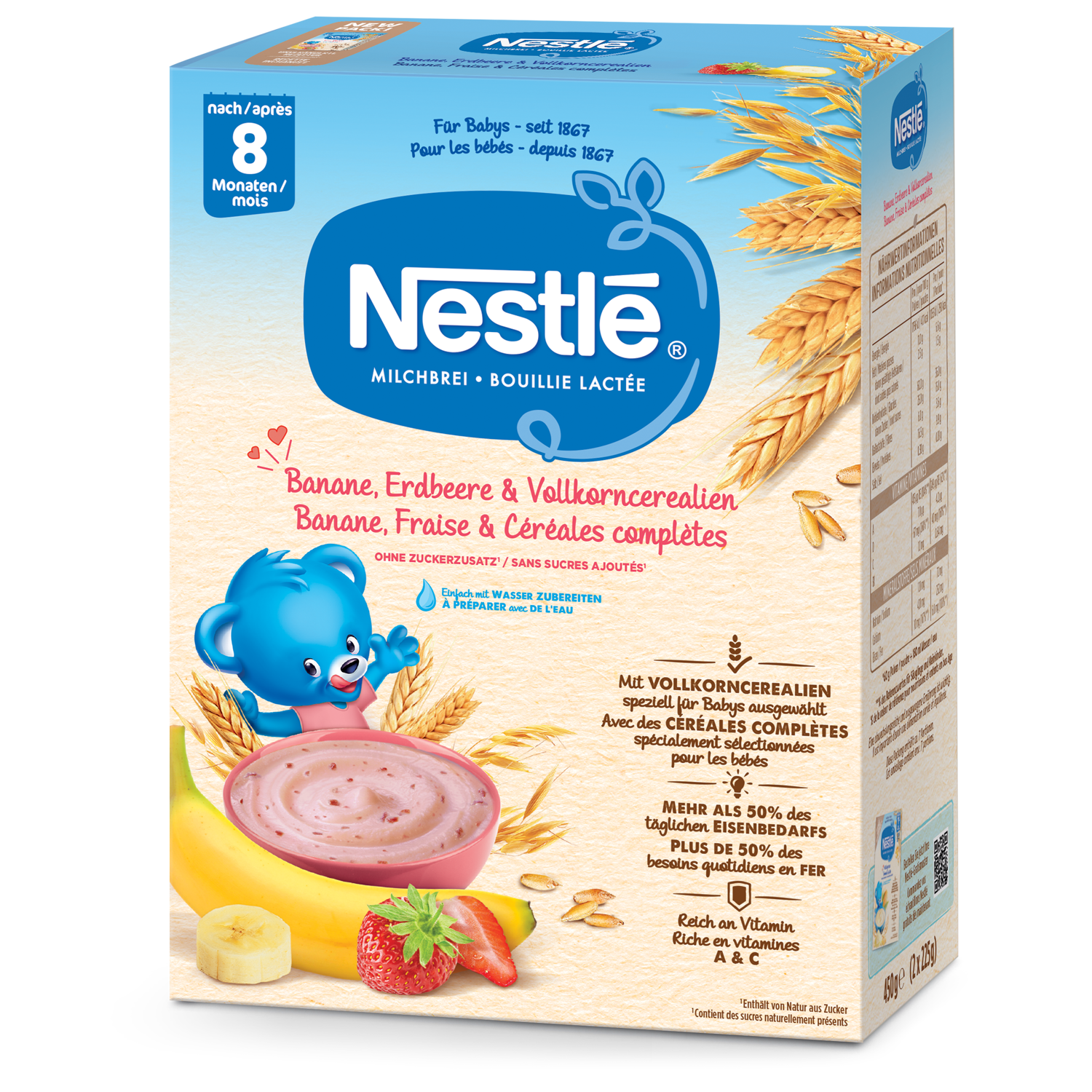 Nestlé Milchbrei Banane Erdbeere & Vollkorncerealien 8 Monate 450 g