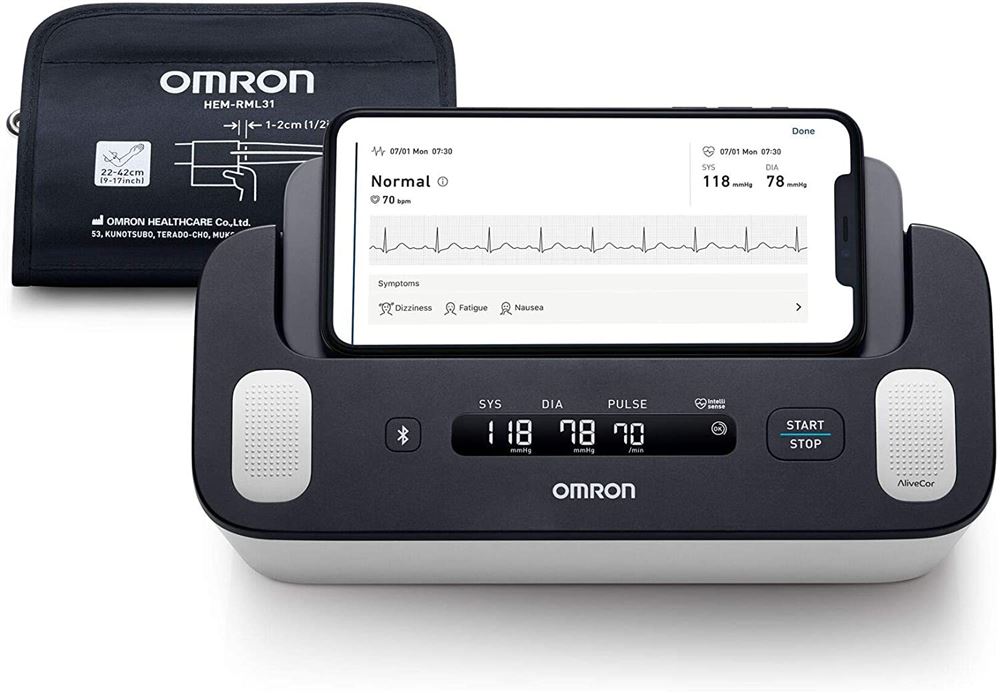 Omron Blutdruck Oberarm Complete mit integrierter EKG-Funktion mit Omron Connect App inklusive Gratisservice