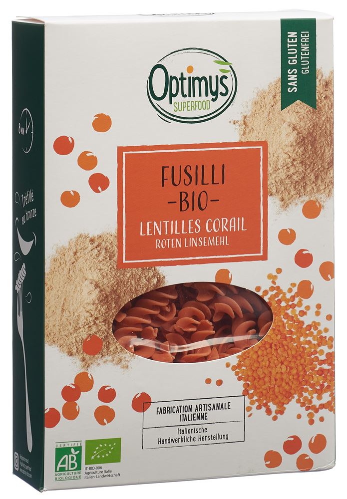 Optimys Rotes Linsenmehl Fusilli Bio Beutel 250 G