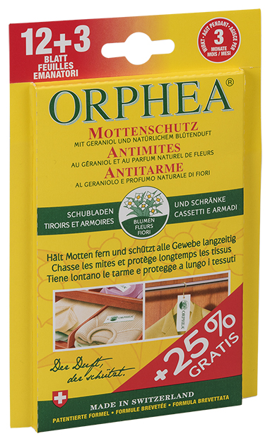 Orphea Mottenschutz Blätter Blütenduft 12 Stück + 3 Stück Aktion