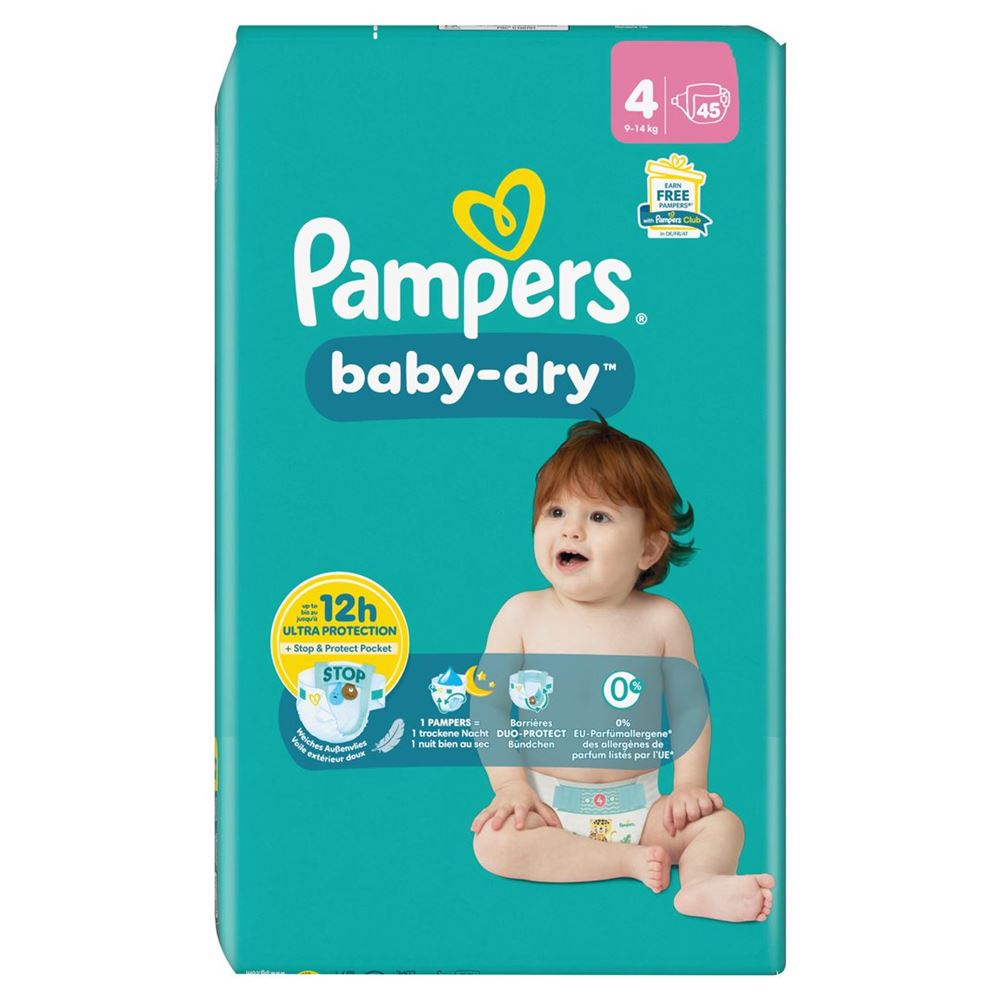 Pampers Baby Dry Gr4 9-14kg Maxi Sparpack 45 Stk