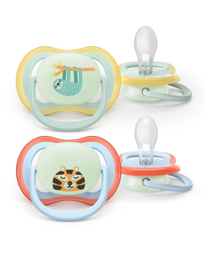 Philips Avent Schnuller Ultra Air Night 0-6 Monate grün + Faultier/blau + Tiger 2 Stk