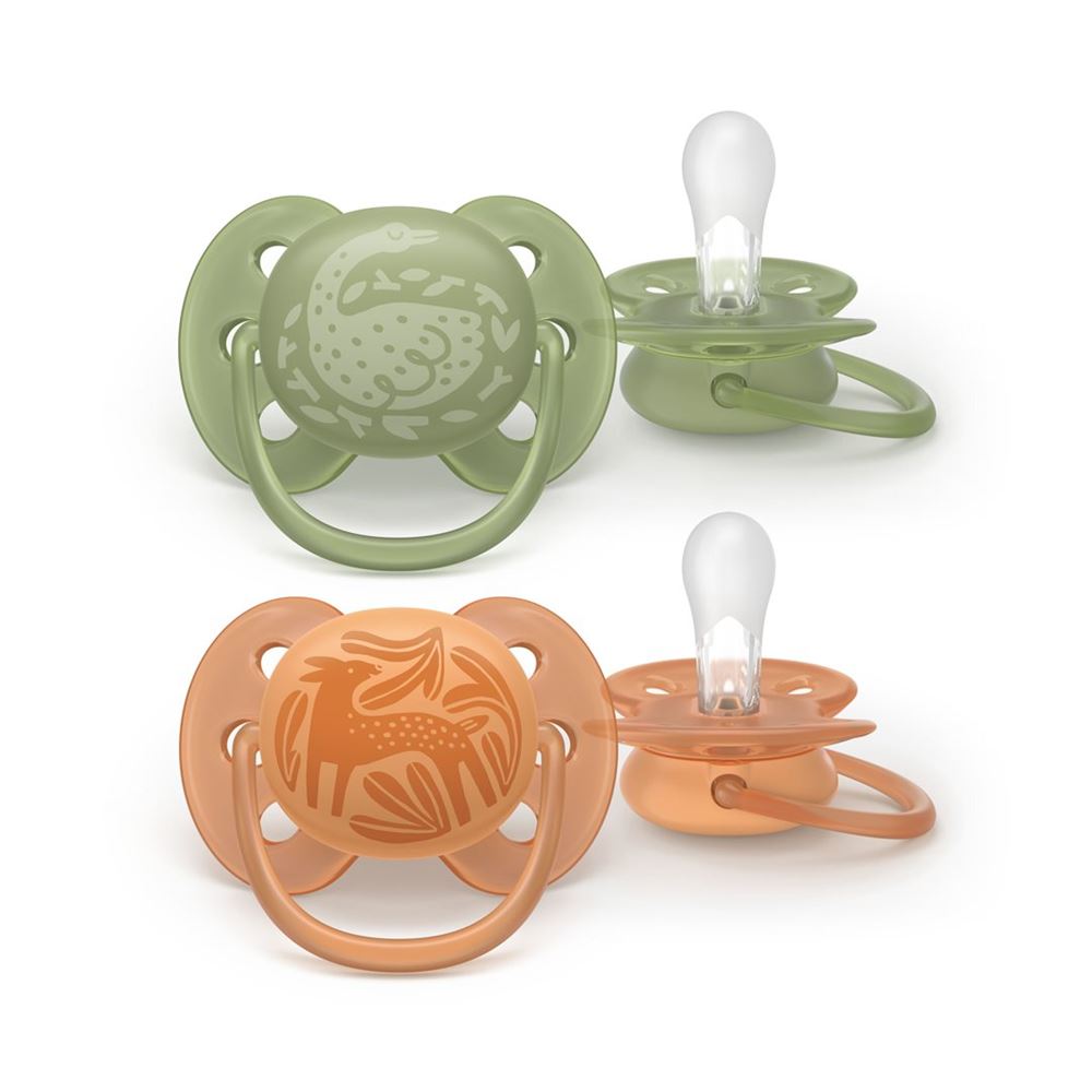 Philips Avent Schnuller Ultra Soft 18+ Monate Forest Friends grün + Muster/braun + Muster 2 Stk