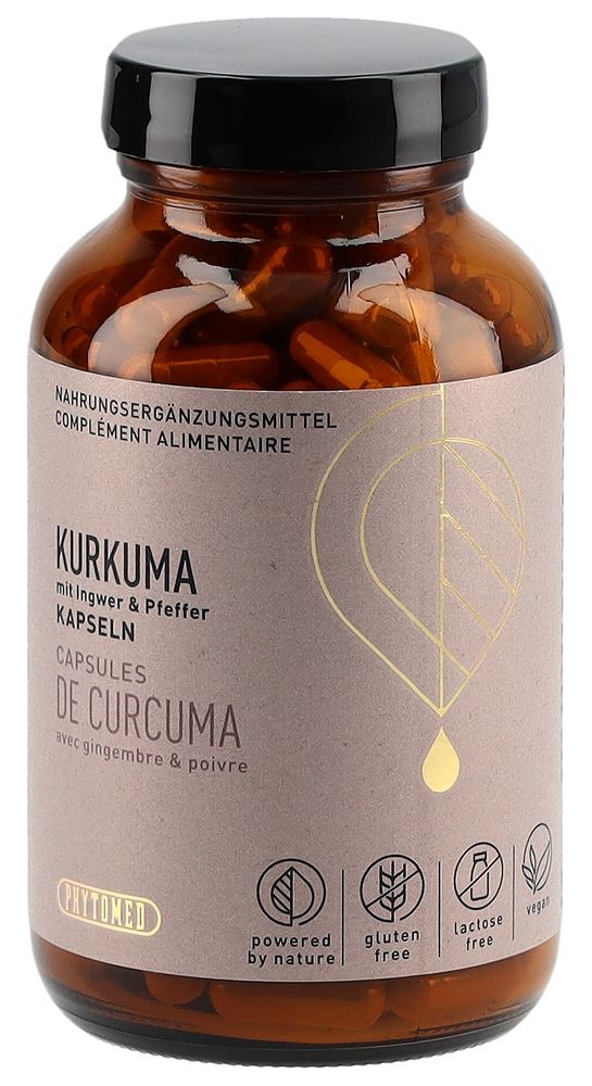 Phytomed Kurkuma Kaps mit Ingwer & Pfeffer Glas 180 Stk