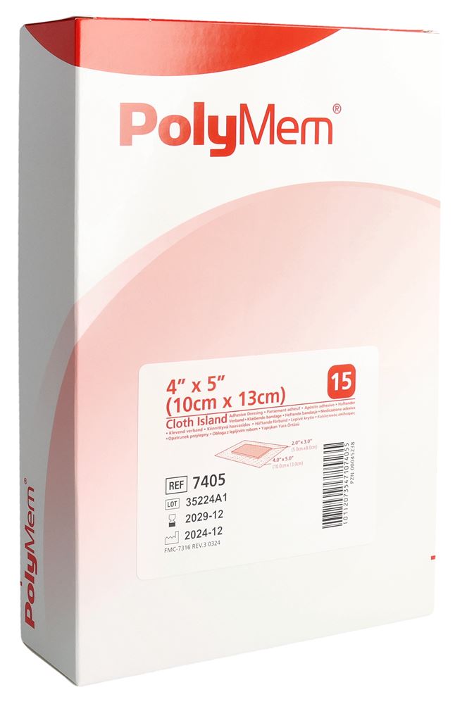 PolyMem Adhesive Dressing Cloth-Backed 10x13cm 15 Stk