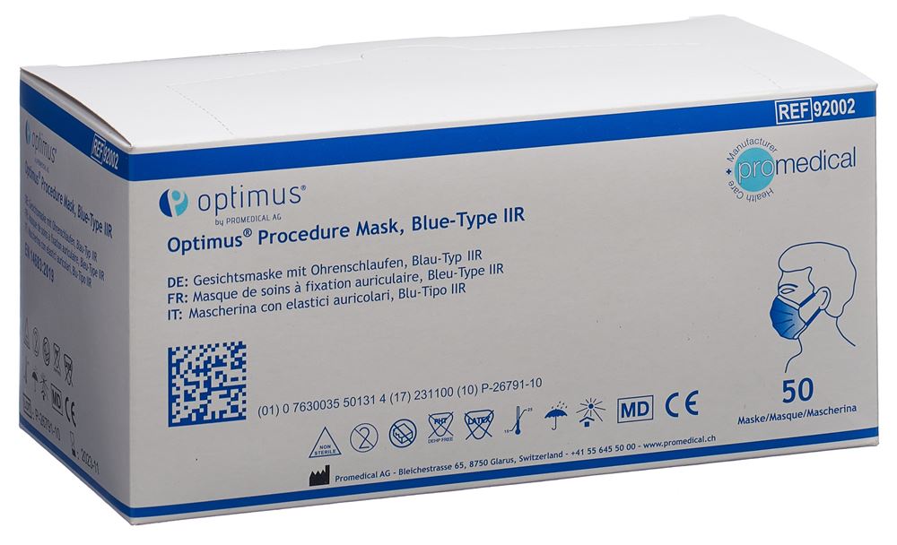 Promedical Hygienemaske Typ IIR mit Earloops blau unsteril 50 Stk