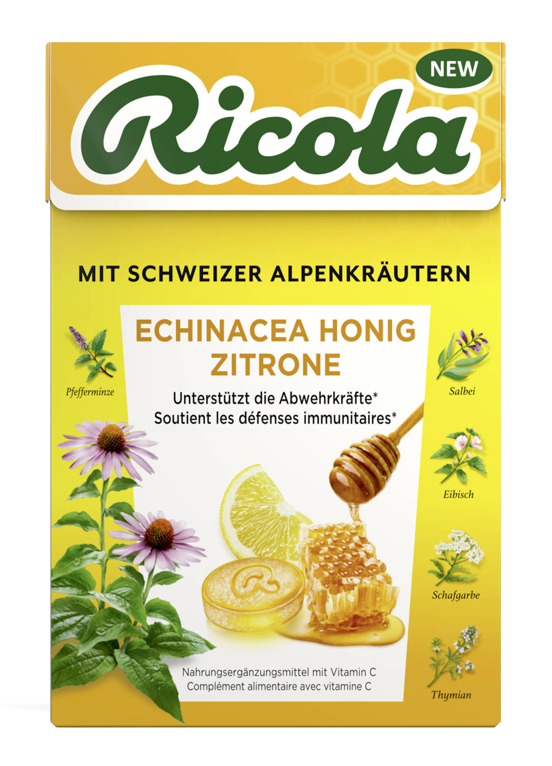Ricola Kräuterbonbons Echinacea Honig Zitrone mit Zucker Box 50 g