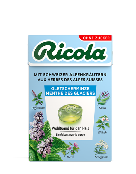 Ricola Kräuterbonbons Gletscherminze ohne Zucker mit Stevia Box 50 g
