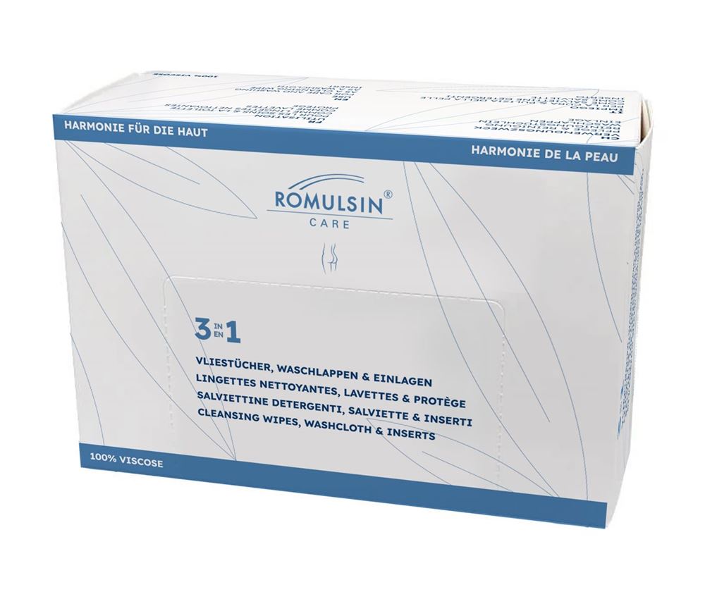 Romulsin Care Vliestücher Waschlappen & Einlagen 3 in 1 Box 50 Stk