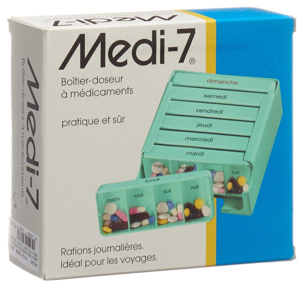 Sahag Medi-7 Medikamentendosierer 7 Tage 4 Fächer pro Tag türkis französisch