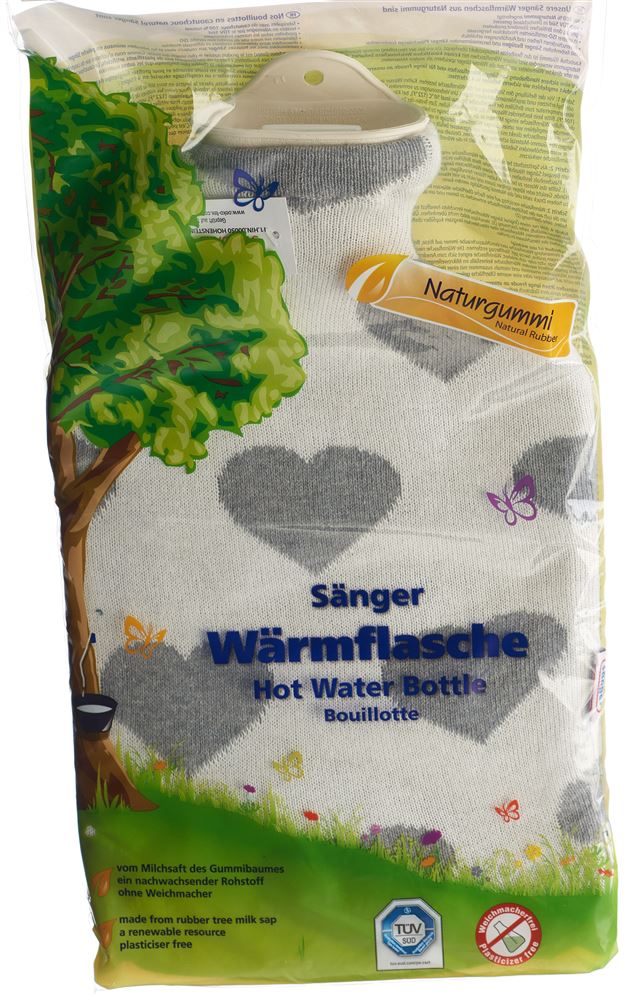 Sänger Wärmflasche aus Naturkautschuk mit Strickbezug 2l Herze