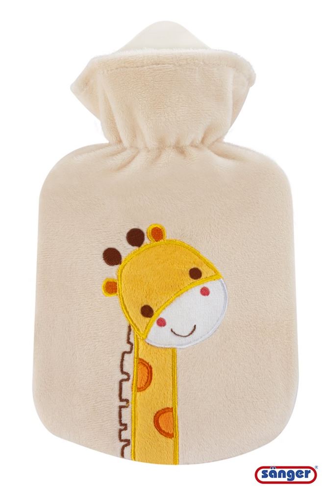 Sänger Wärmflasche aus Naturkautschuk mit Velourbezug 0.8l Giraffe