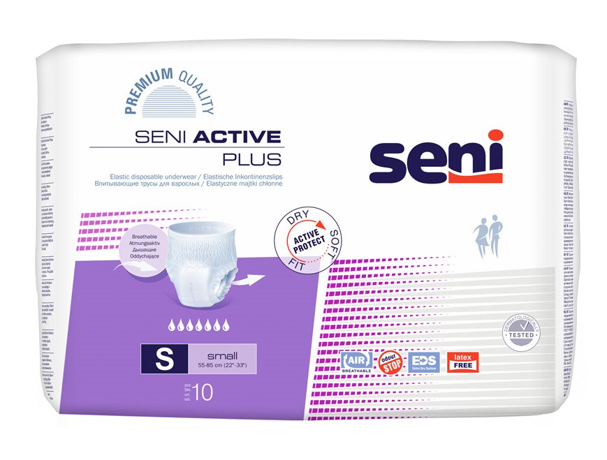 Seni Active Plus Pants Einweghosen S atmungsaktiv Hüftumfang 55-85cm 7 Tropfen 10 Stk