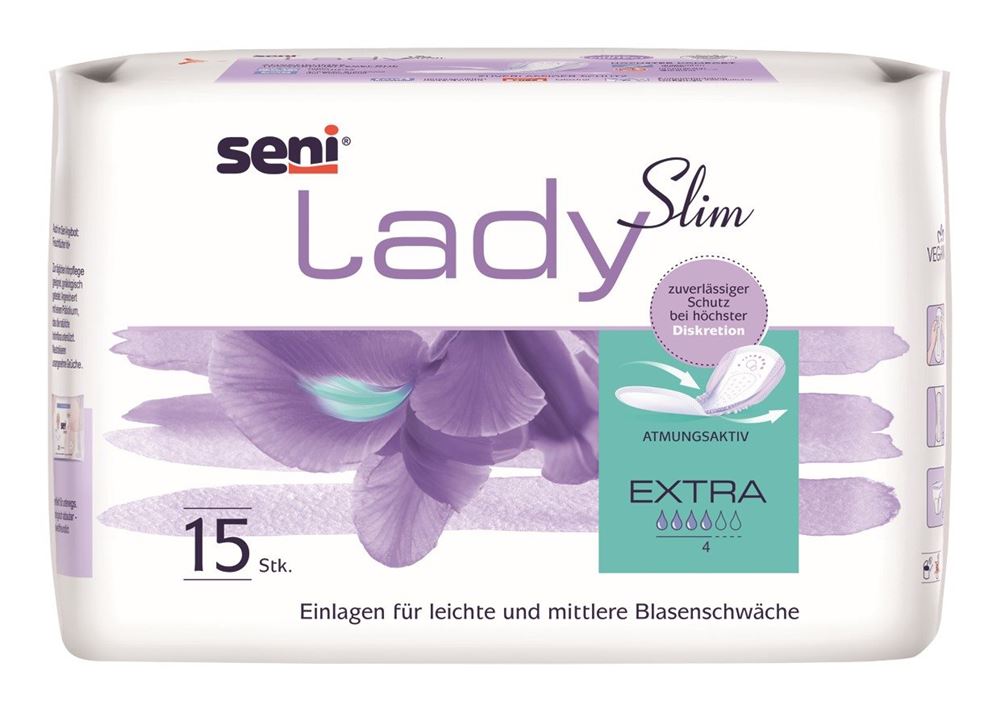 Seni Lady Slim Extra Einlage atmungsaktive anatomische 14×29.5cm 4 Tropfen 15 Stk