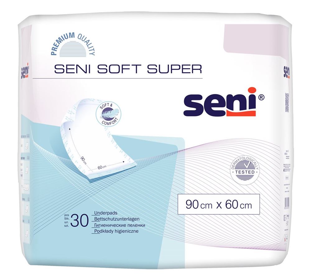 Seni Soft Super Einmal-Bettschutz 90x60cm 4 Tropfen 30 Stk