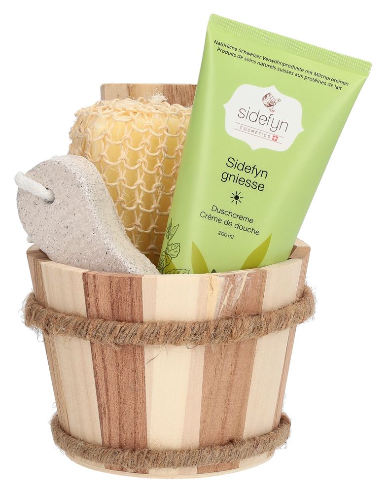 Sidefyn Geschenkset Holzkübel Duschcreme Sidefyn gniesse