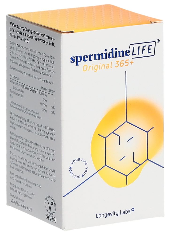 spermidineLIFE Original 365+ Kaps 2 mg natürliches Spermidin Glas 60 Stk