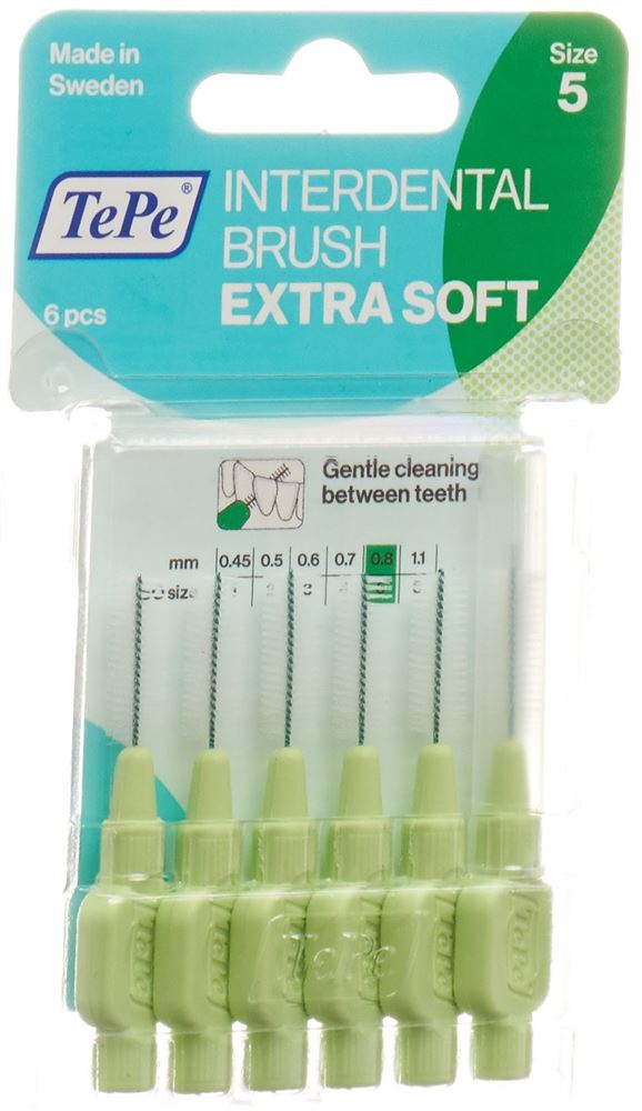 TePe Interdental Brush 0.8mm x-soft grün Blist 6 Stk
