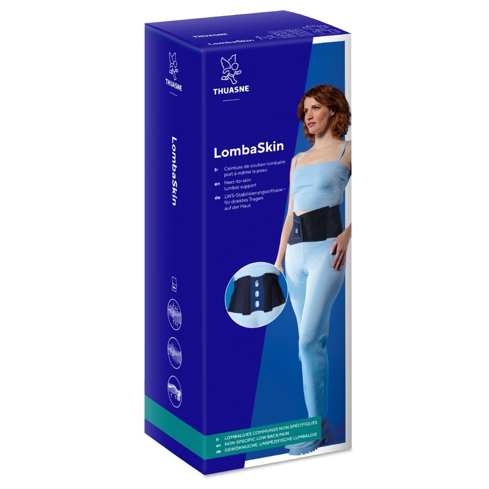 Thuasne LombaSkin LWS Stabilisierungsorthese Gr3 26cm für direktes Tragen auf der Haut schwarz/blau