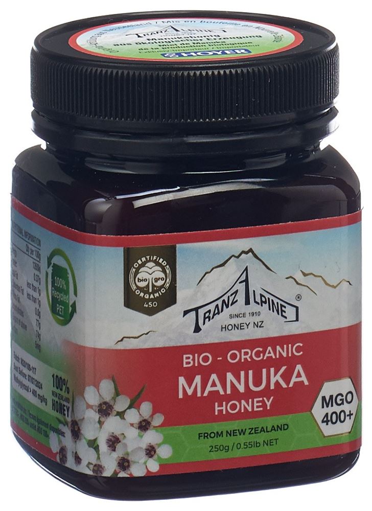 TranzAlpine Manukahonig MGO 400+ Bio Glas 250 g