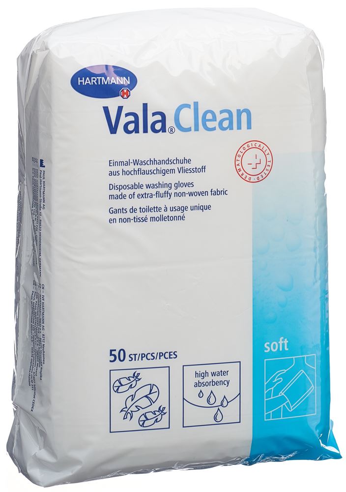 Valaclean Soft Einmal Waschhandschuh 15.5x22.5cm 50 Stk