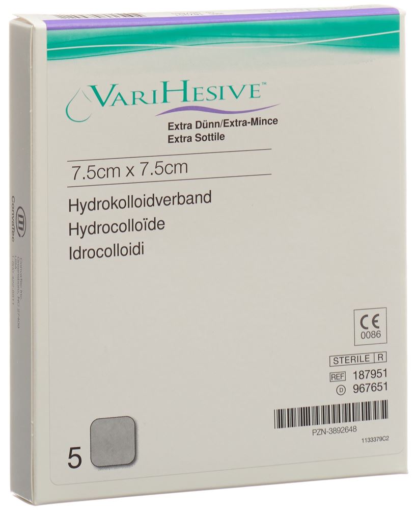 Varihesive Verband 7.5x7.5cm extra dünn 5 Stk