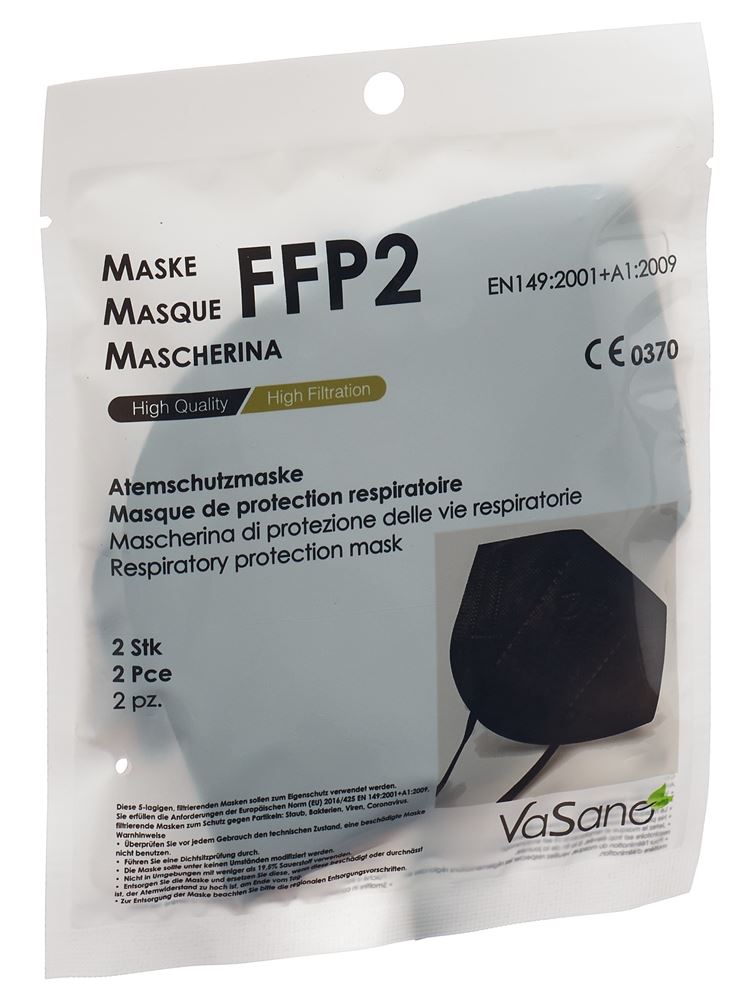 VaSano Maske Ffp2 schwarz versiegelt deutsch französisch italienisch 2 Stk