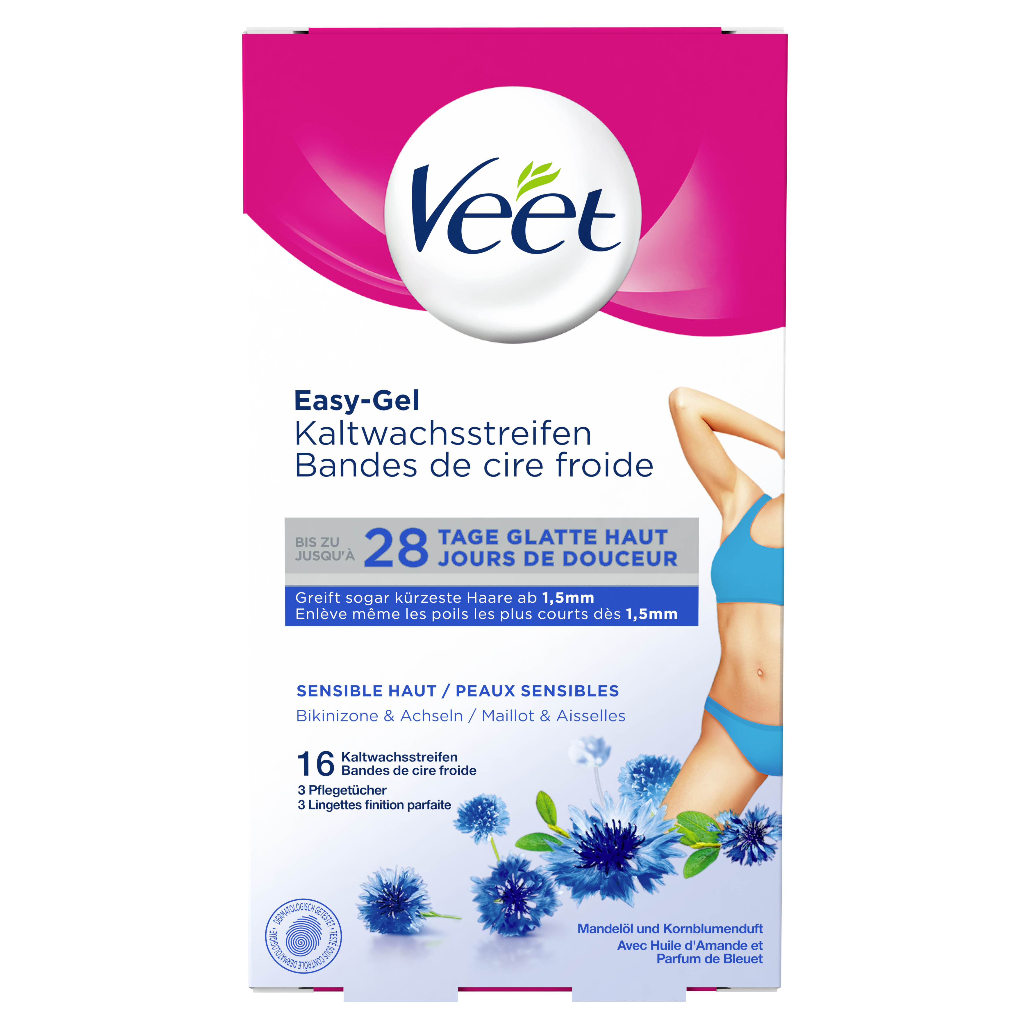 Veet Kaltwachsstreifen für Bikinizone & Achseln sensitive 8 x 2 Stk