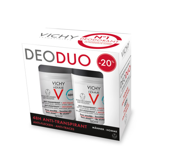 Vichy Homme Deo Anti-Flecken 48h Roll on Duo -20% 2 x 50 ml