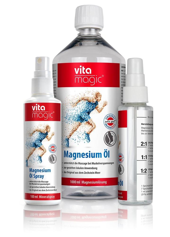 vitamagic Magnesium Öl Set Spray Nachfüllflasche 1 lt + Leerflasche 100ml