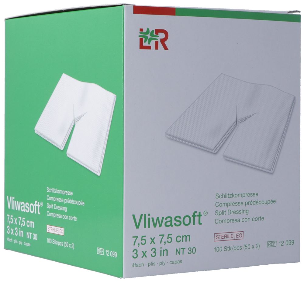 Vliwasoft Schlitzkompressen mit Y-Einschnitt 7.5×7.5cm steril 50 x 2 Stk