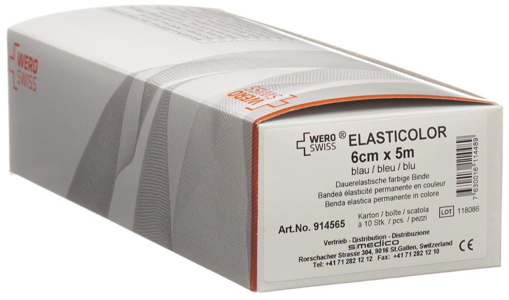 Wero Swiss Elasticolor Elastische Binde 5mx6cm blau 10 Stk