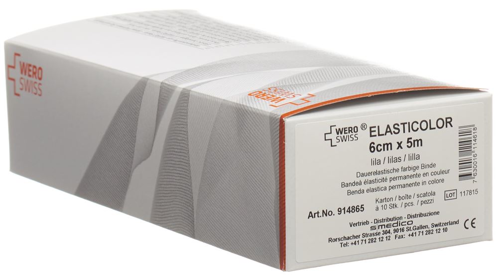 Wero Swiss Elasticolor Elastische Binde 5mx6cm lila 10 Stk
