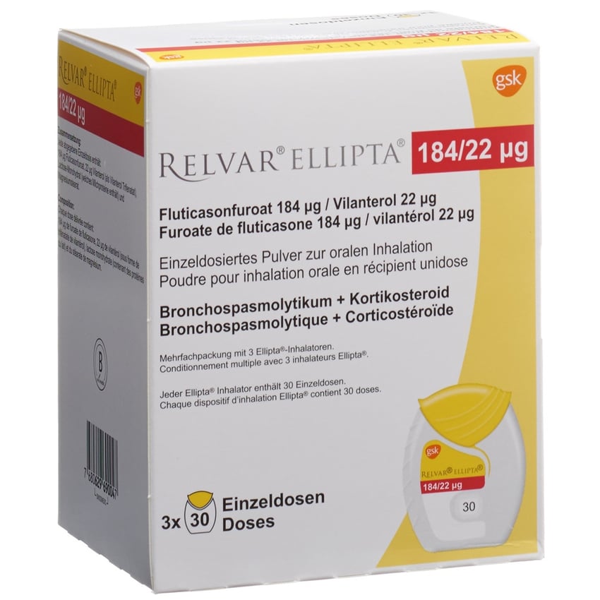 Relvan RELVAR ELLIPTA pdr inh 184mcg/22mcg 30 dos | Pharmacie Sun Store