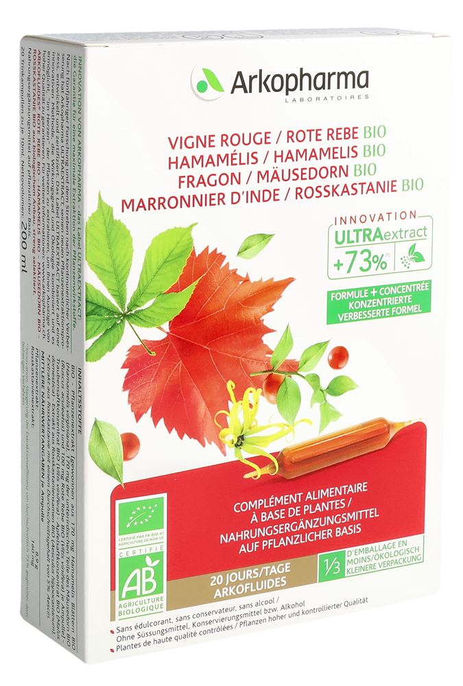 ARKOFLUIDE Vigne rouge Hamamélis Fragon Marronnier d'inde
