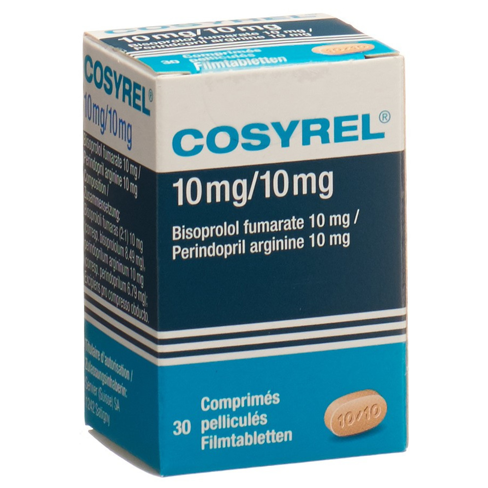 COSYREL cpr pell Bisoprolol fumarate 10mg/Périndopril arginine 10mg bte 30 pce, image principale