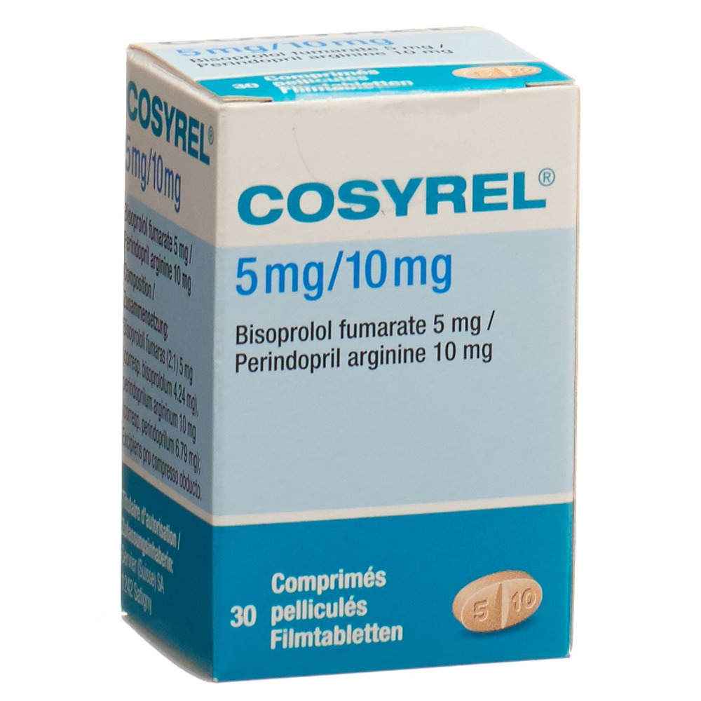 COSYREL cpr pell Bisoprolol fumarate 5mg/Périndopril arginine 10mg bte 30 pce, image principale