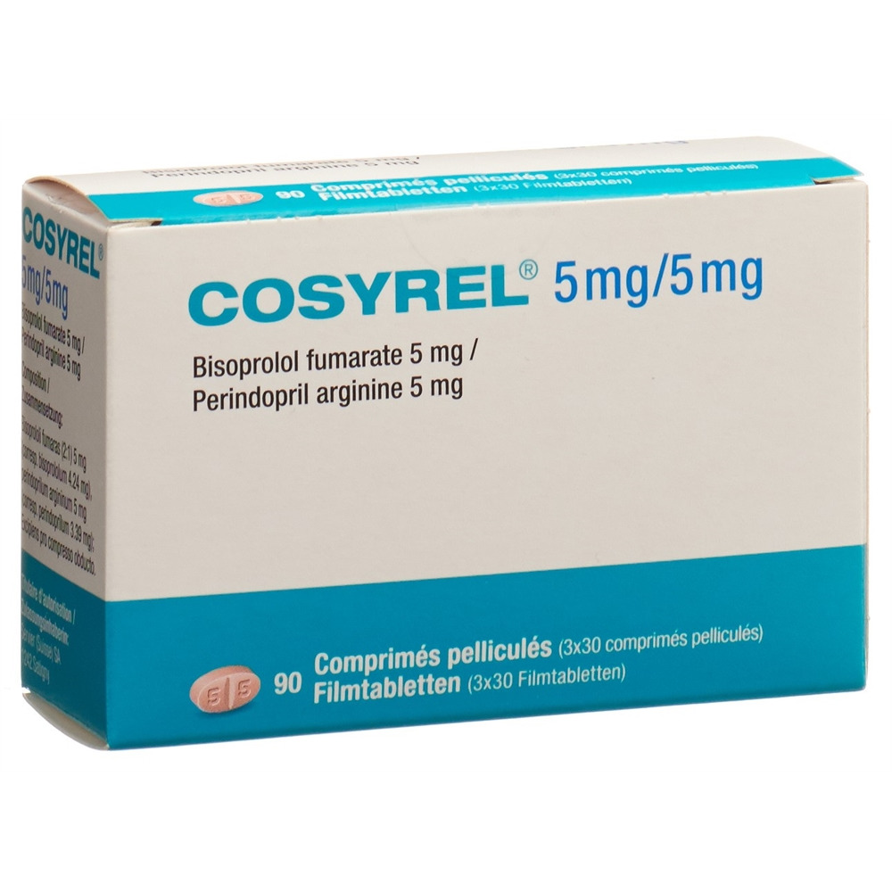 COSYREL cpr pell Bisoprolol fumarate 5mg/Périndopril arginine 5mg bte 30 pce, image principale