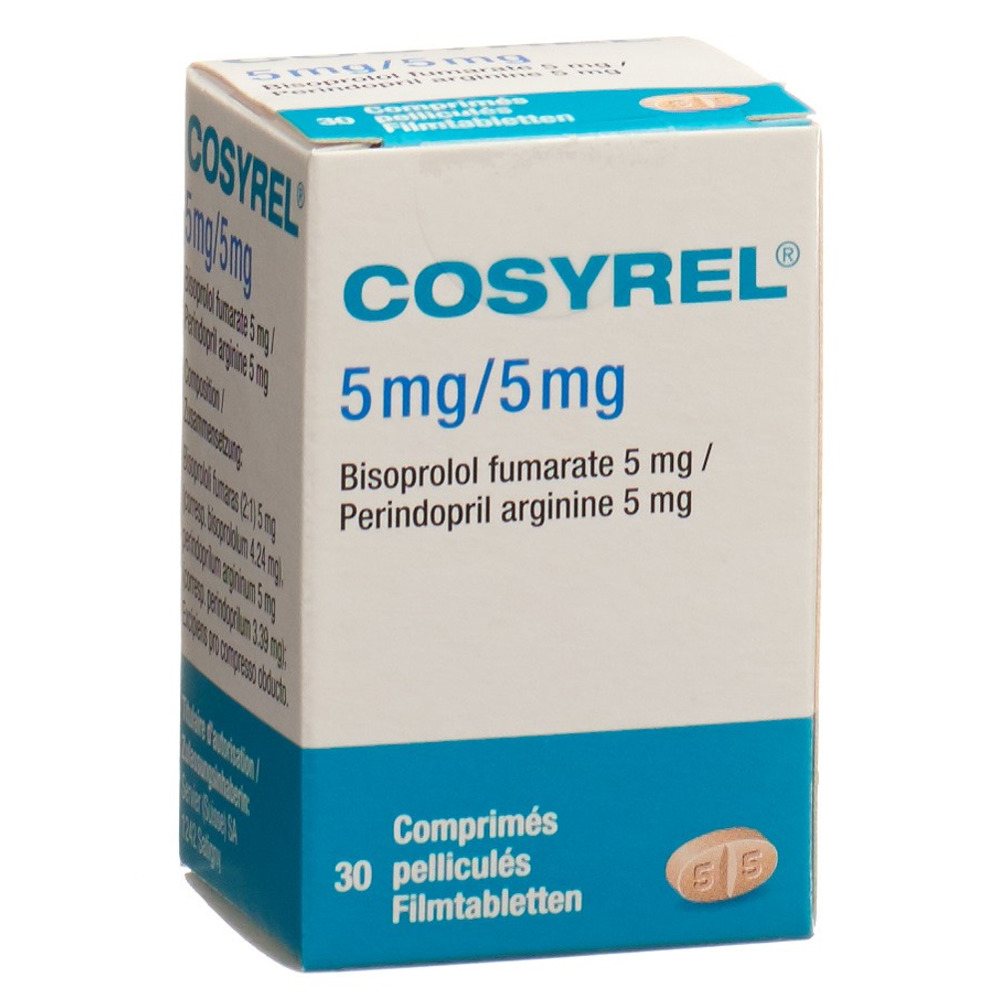 COSYREL cpr pell Bisoprolol fumarate 5mg/Périndopril arginine 5mg bte 30 pce, image principale