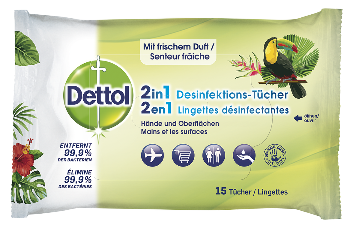 DETTOL 2en1 lingettes désinfectantes, image principale