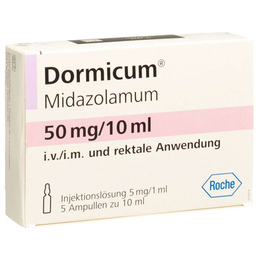 Dormicum Inj Lös 50 mg/10ml i.v., i.m, rektal Amp 10 ml, Hauptbild