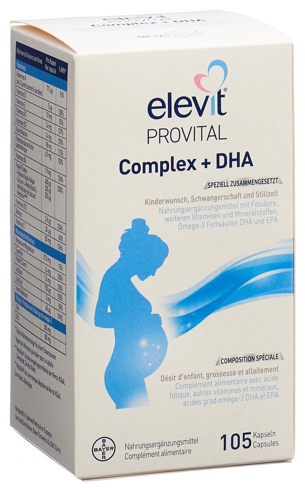 ELEVIT Provital Complex + DHA, Nährstoffversorgung bei Kinderwunsch, Schwangerschaft, Stillzeit
