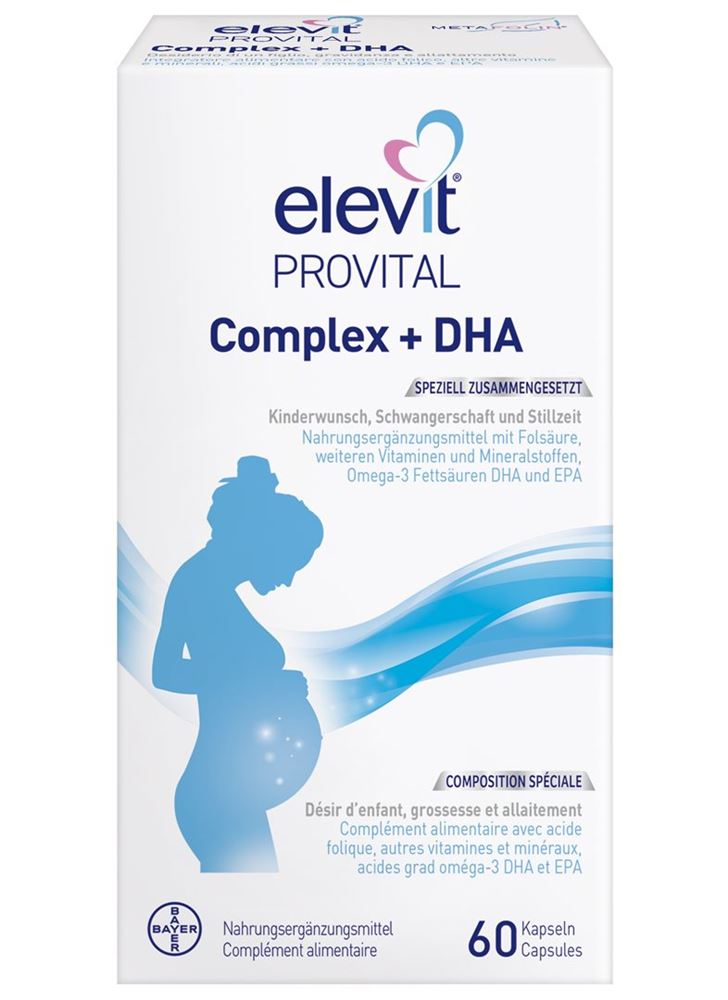 ELEVIT Provital Complex + DHA, Nährstoffversorgung bei Kinderwunsch, Schwangerschaft, Stillzeit