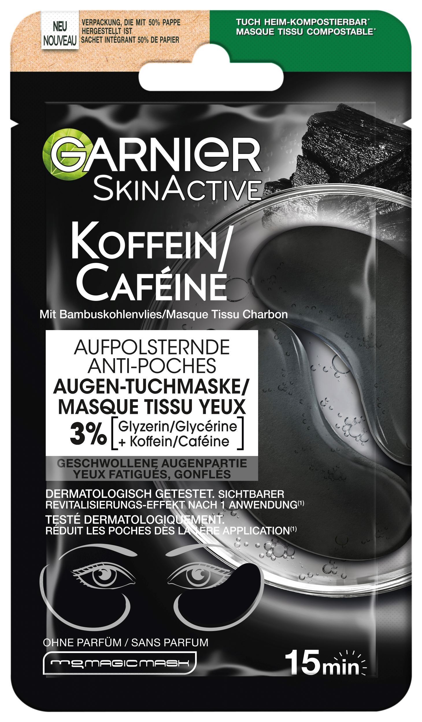 GARNIER SkinActive Koffein Augen-Tuchmaske