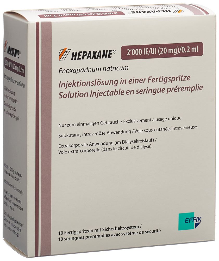 Hepaxane Inj Lös 20 mg/0.2ml Fertspr 10 Stk, Hauptbild