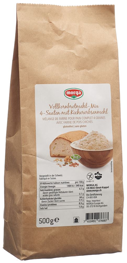 MORGA Vollkornbrot-Mehl-Mix 4-Saaten mit Kichererbsen