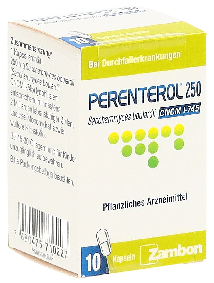 PERENTEROL caps 250 mg fl verre 10 pce
